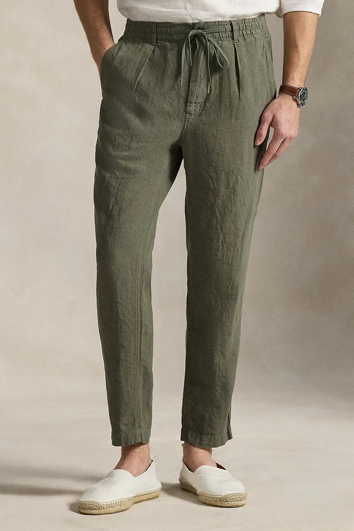 Lněné kalhoty Polo Ralph Lauren látka zelená 710940611