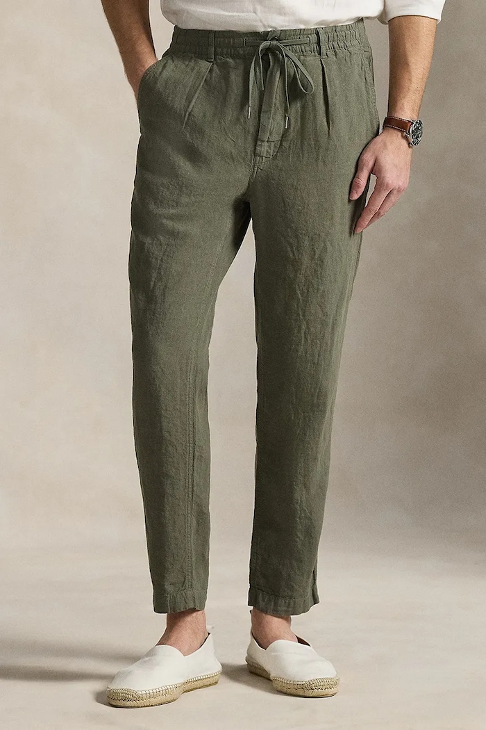Lněné kalhoty Polo Ralph Lauren látka zelená 710940611
