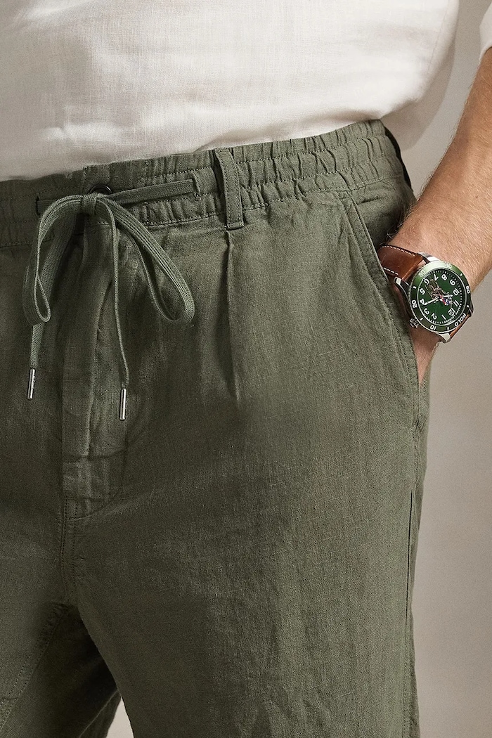 Lněné kalhoty Polo Ralph Lauren zelená 710940611