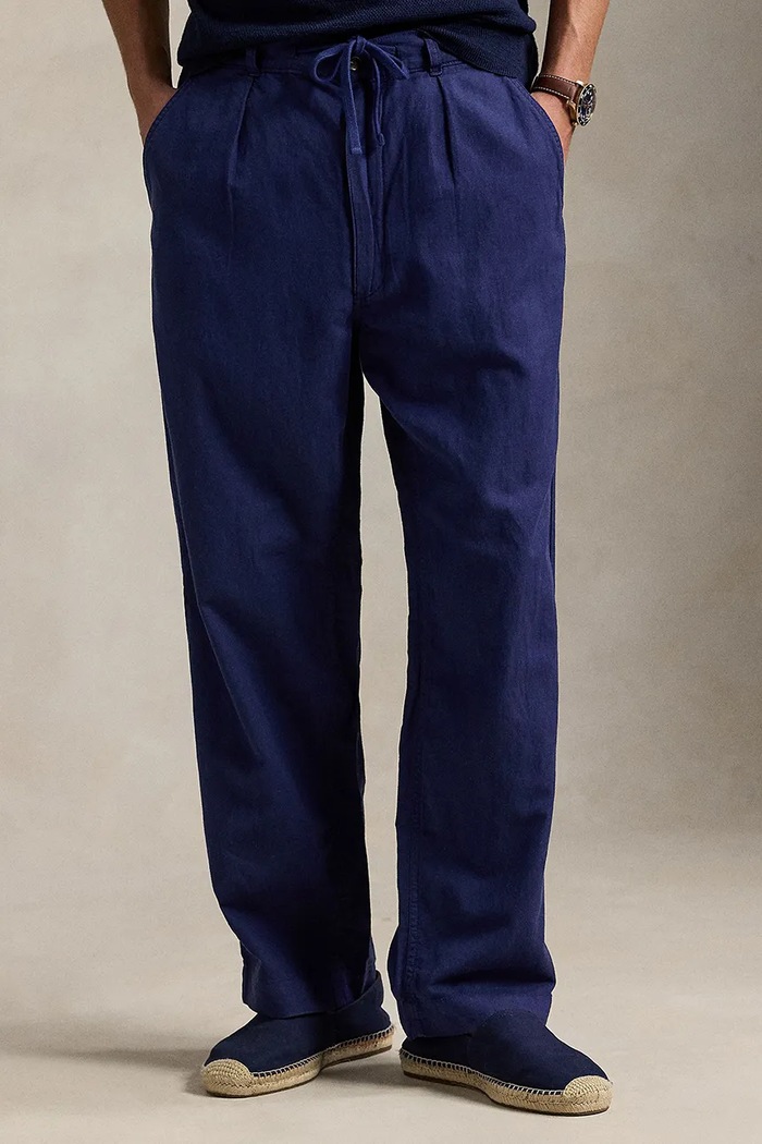 Polo Ralph Lauren spodnie lniane 710958596 granatowy SS25