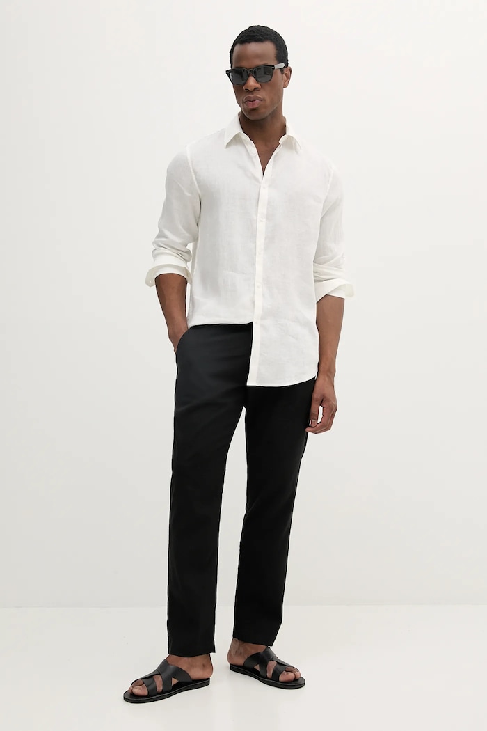 BOSS Orange spodnie lniane 50536881 czarny SS25