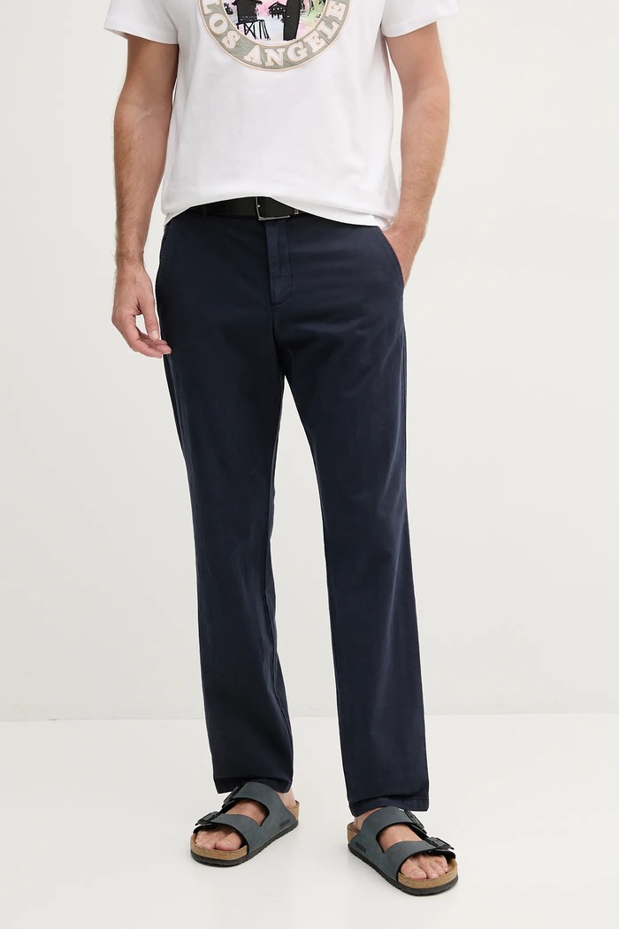 Guess spodnie z domieszką lnu MYRON tkanina granatowy M5GB01.WH782