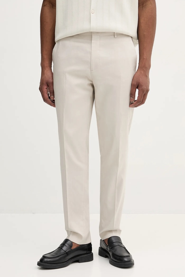 Calvin Klein Hlače z mešanico lana Calvin Klein bež K10K114400