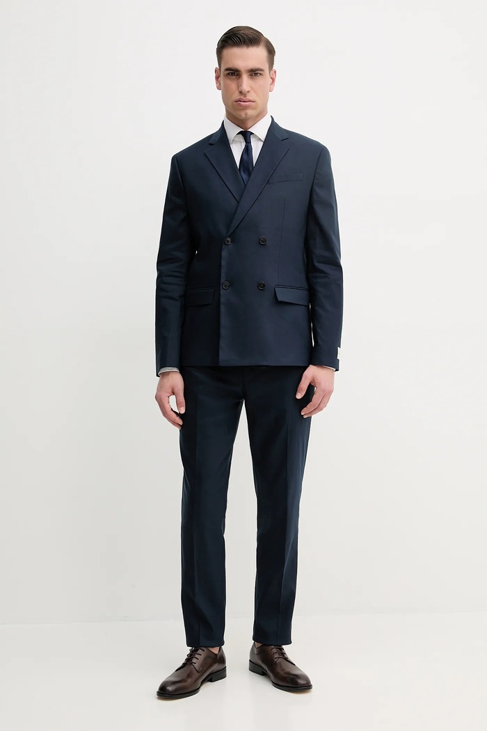 Calvin Klein spodnie z domieszką lnu K10K114400 granatowy SS25