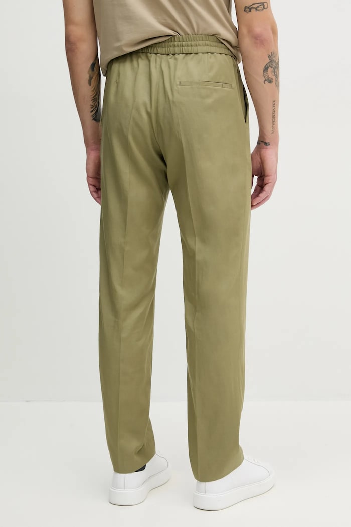 Nohavice s prímesou ľanu Calvin Klein K10K114403 zelená SS25
