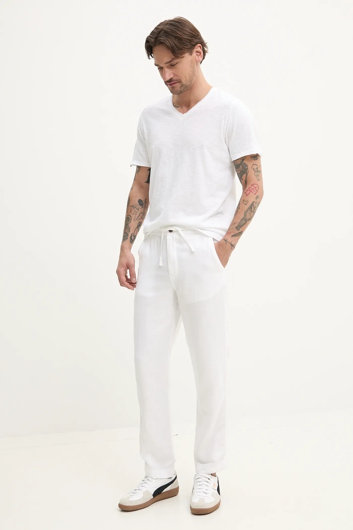 Lanene hlače Superdry M7011318A.01C bela SS25