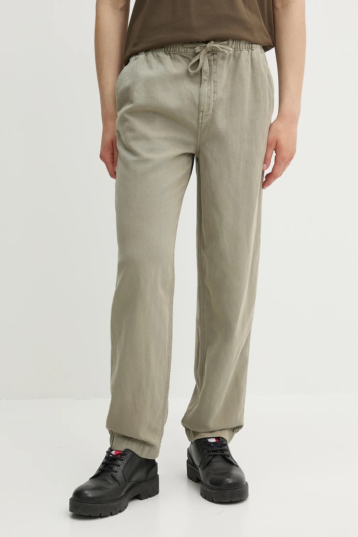 Nohavice s prímesou ľanu Superdry s prímesou ľanu zelená M7011395A.1KH