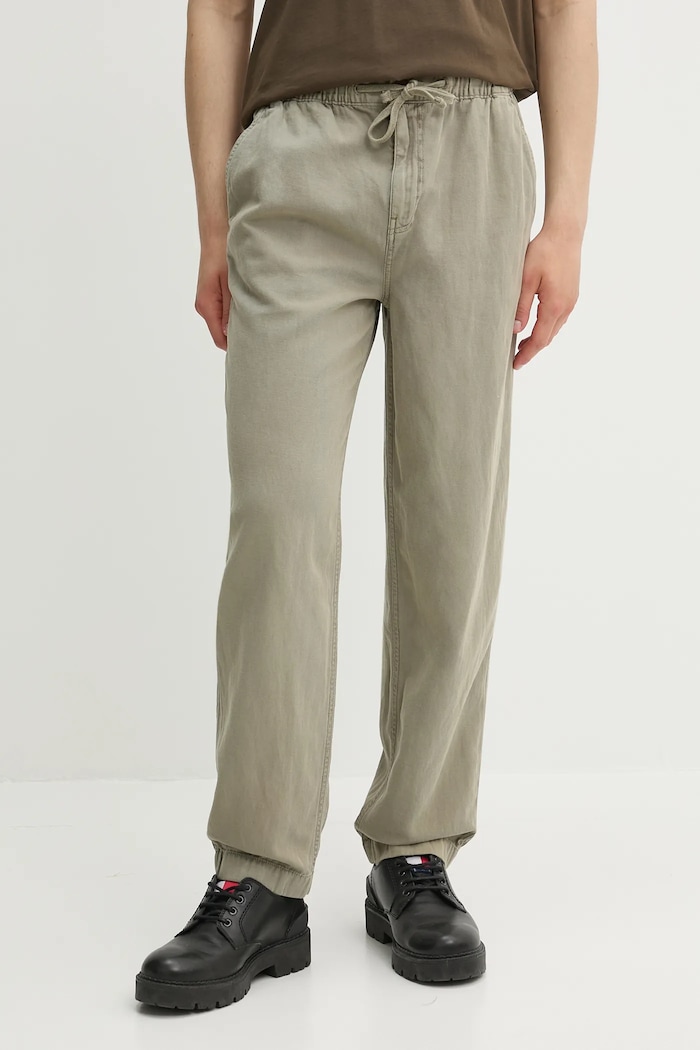 Nohavice s prímesou ľanu Superdry s prímesou ľanu zelená M7011395A.1KH