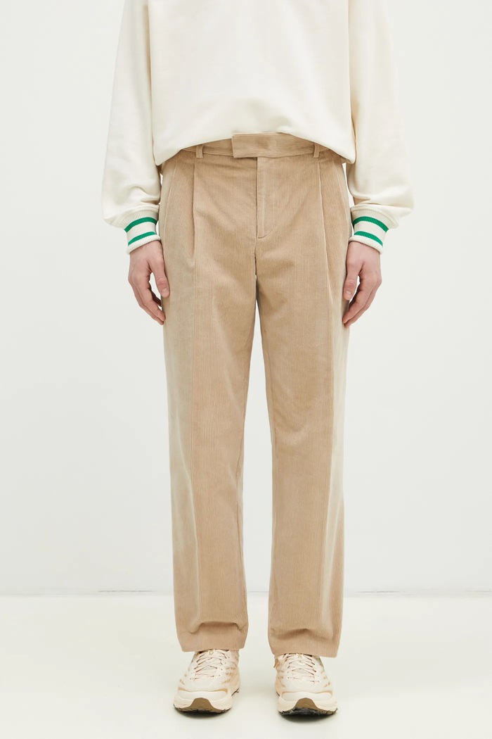 Hlače iz rebrastega žameta Drôle de Monsieur Le Pantalon Golfeur Corduroy Raven bež PERM.BP165.CO156.BG
