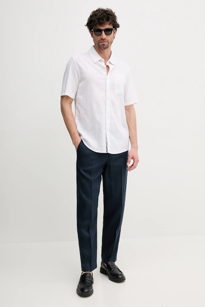 Oblečenie Ľanové nohavice Tommy Hilfiger SQTHL5607.SQTH500 tmavomodrá