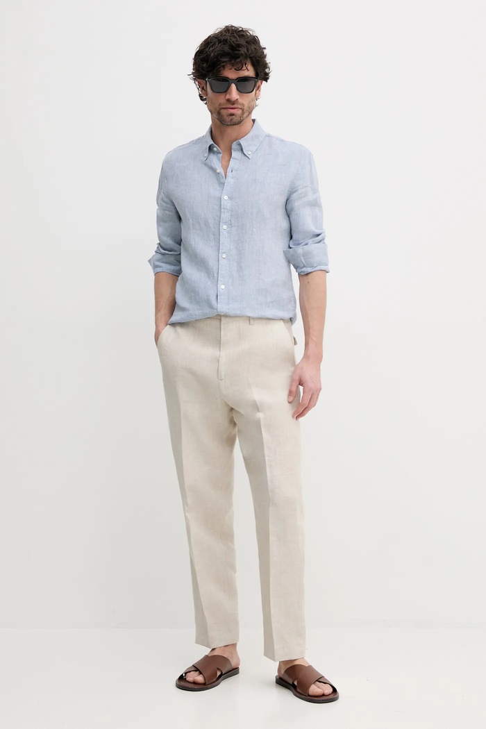 Ľanové nohavice Tommy Hilfiger SQTHL5607.SQTH500 béžová SS25