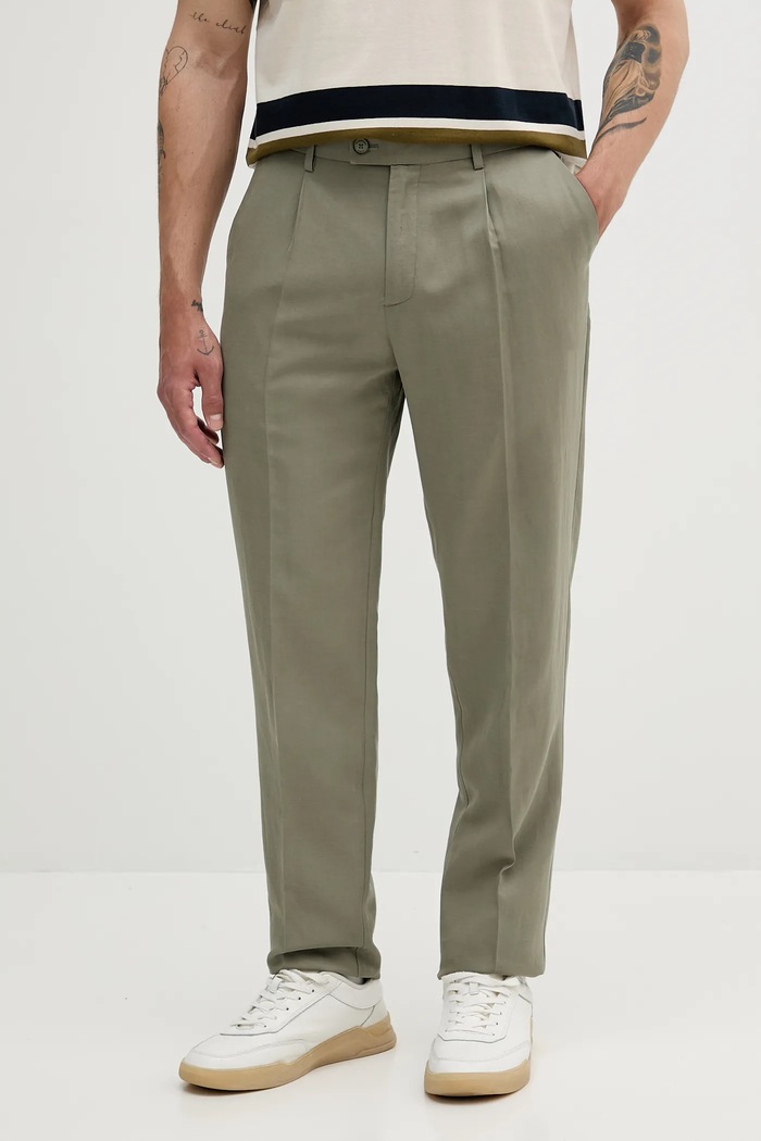Παντελόνι με λινό μείγμα Marciano by Guess MAX ύφασμα πράσινο 5GHB17.2310Z