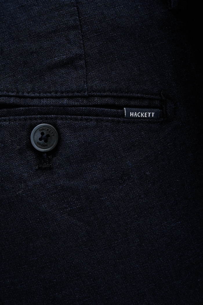 Lněné kalhoty Hackett London námořnická modř HM212726R