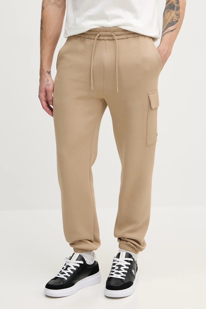 Mackage παντελόνι επίσημο ανδρικό με βαμβάκι πλεκτό ύφασμα μπεζ MARVIN.R