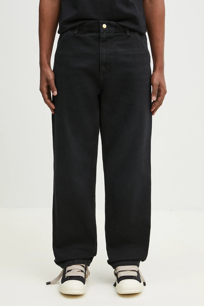 Бавовняні штани Carhartt WIP Single Knee Pant гладкий чорний I034798.894O