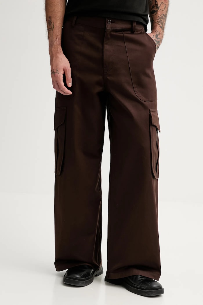 Bavlněné kalhoty Kenzo látka hnědá FF55PA2449GF.90