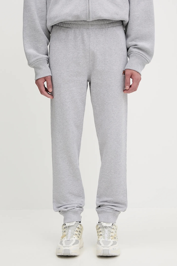 Maison Kitsuné pantaloni tuta di cotone Fox Head Patch Regular cotone grigio LM01114KM0001
