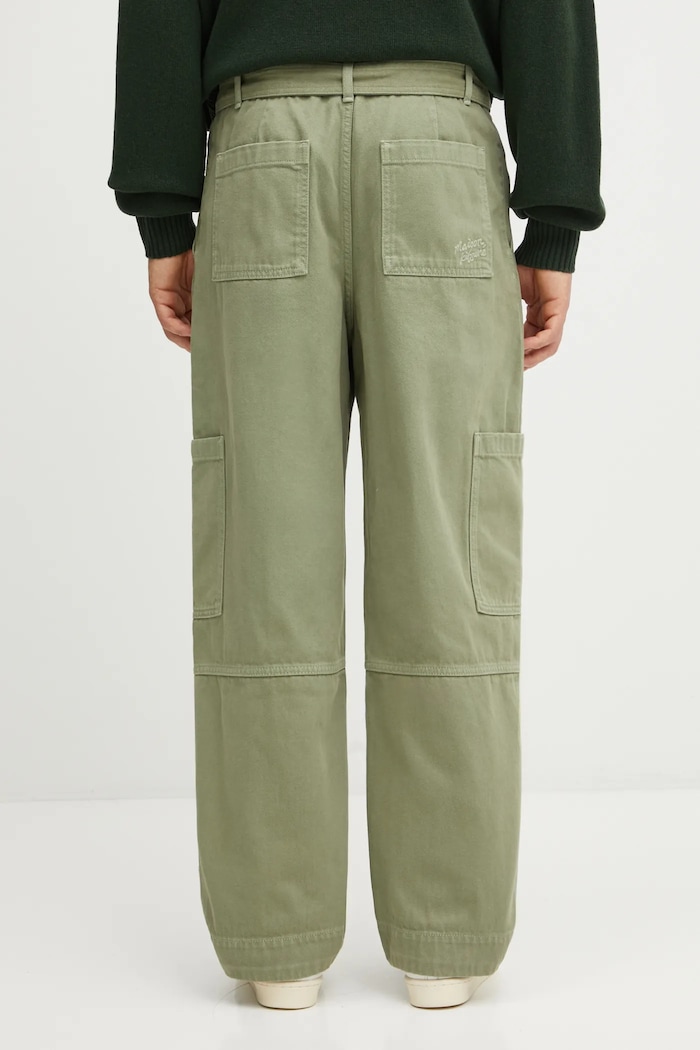 Одяг Бавовняні штани Maison Kitsuné Belted Utility OM01104WD4012 зелений