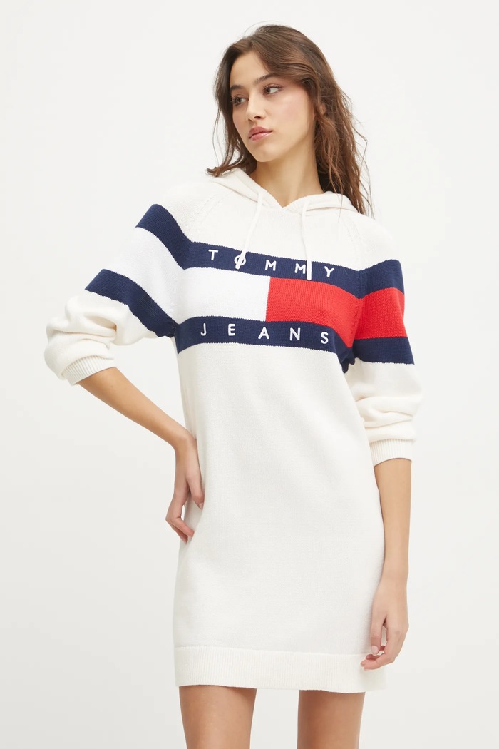 Tommy Jeans pamut ruha hosszú bézs DW0DW19470