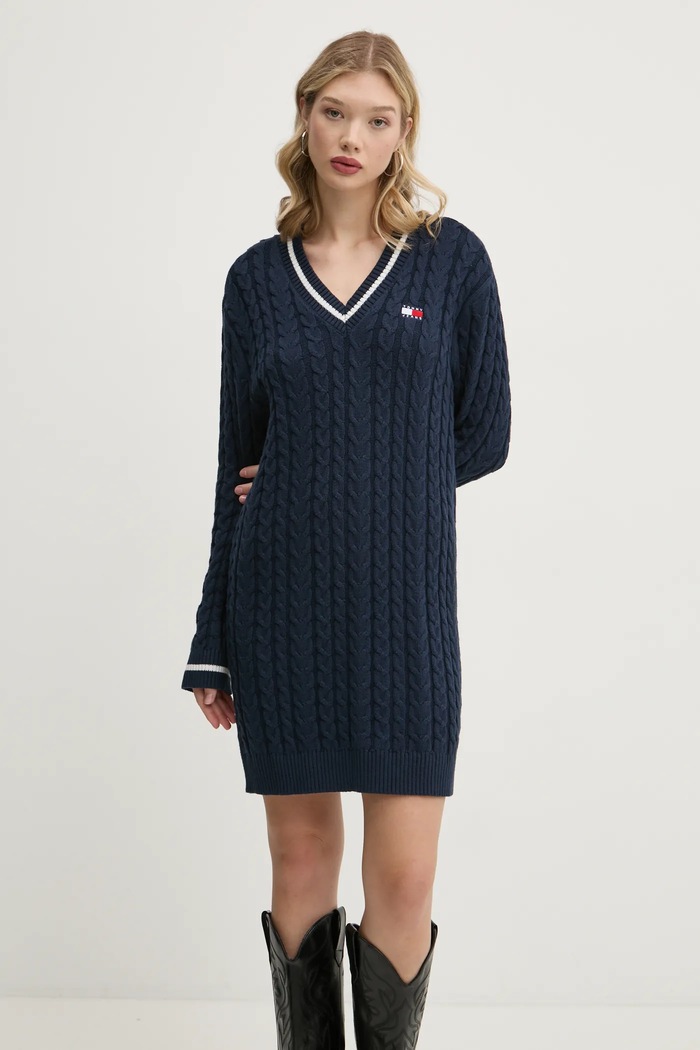 Bavlněné šaty Tommy Jeans mini námořnická modř DW0DW20186