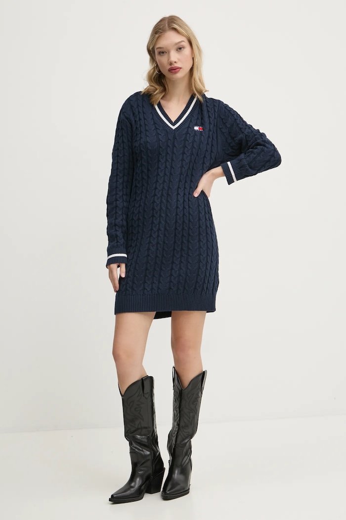 Bavlněné šaty Tommy Jeans DW0DW20186 námořnická modř SS25