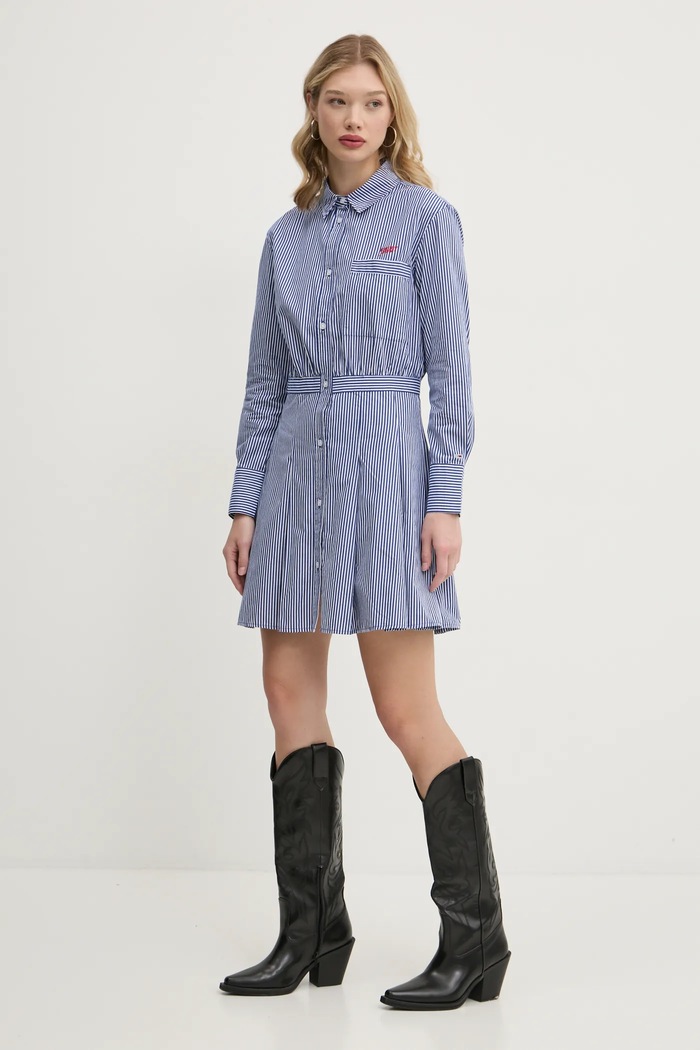 Bavlněné šaty Tommy Jeans mini námořnická modř DW0DW20470