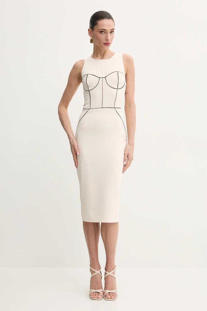 Elisabetta Franchi sukienka z elastanem beżowy AB72451E2
