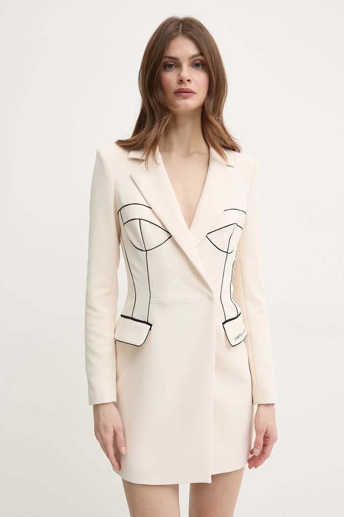 Elisabetta Franchi sukienka z elastanem beżowy AB73451E2