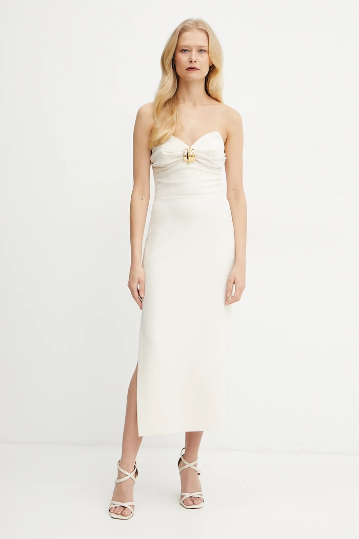 Elisabetta Franchi sukienka z elastanem beżowy AB76951E2