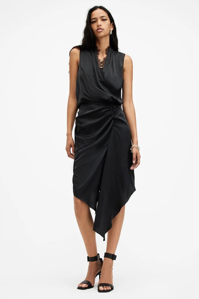 Haljina AllSaints ABI LACE Planet friendly crna W256DB
