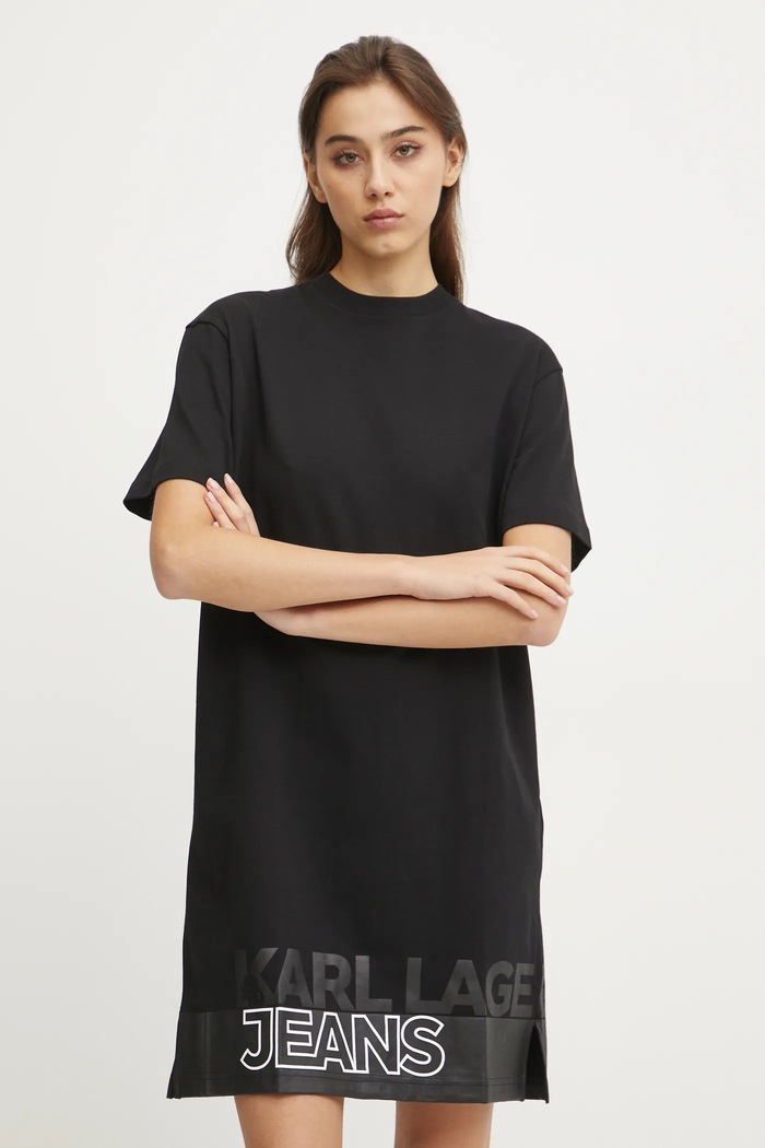 Βαμβακερό φόρεμα Karl Lagerfeld Jeans βαμβάκι μαύρο A1W13015