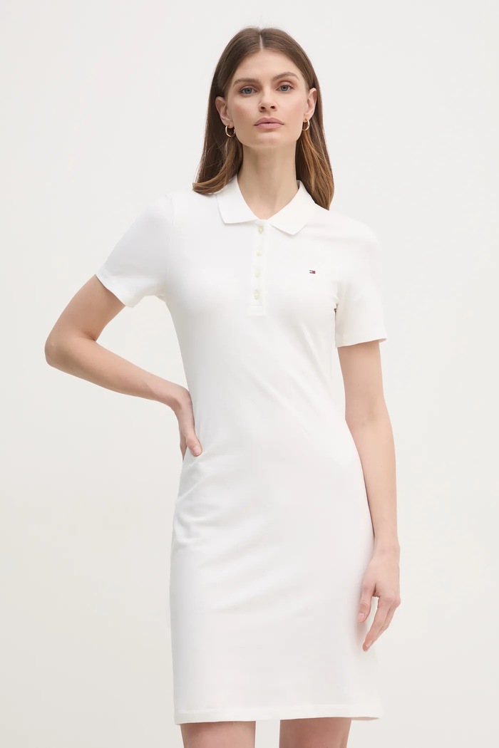 Tommy Hilfiger rochie din bumbac cu elastan fixat alb WW0WW43228