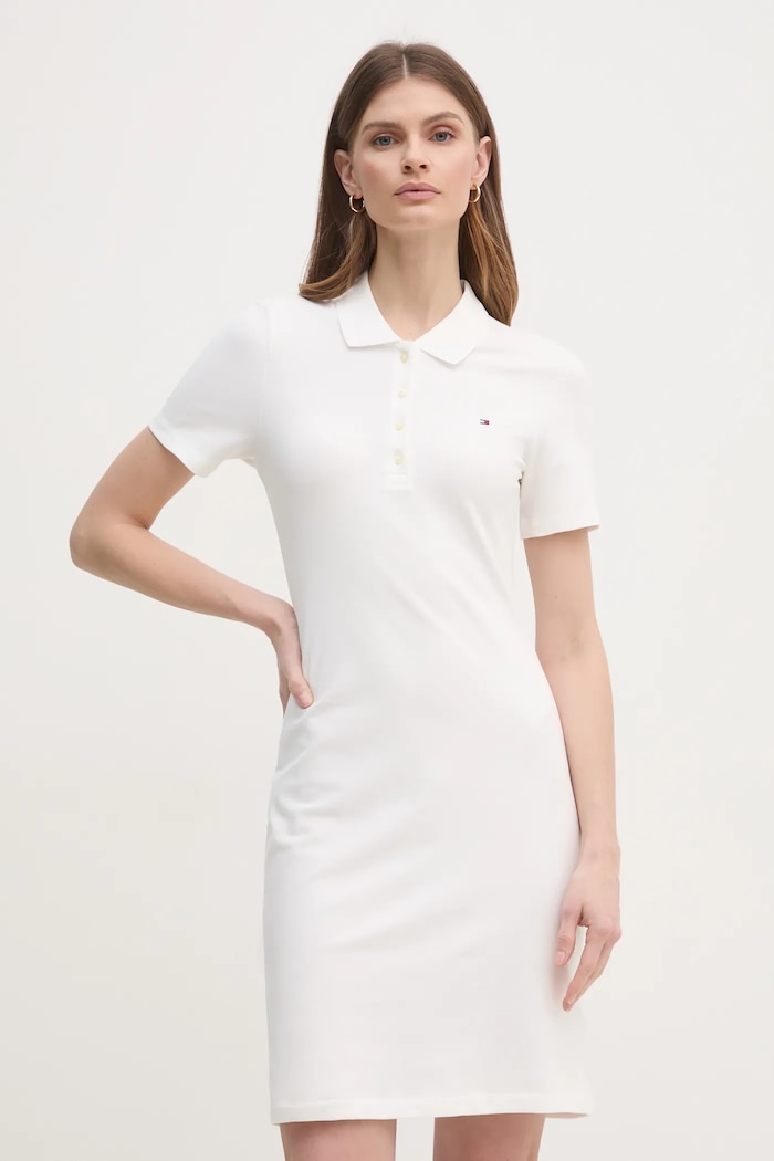 Tommy Hilfiger rochie din bumbac cu elastan fixat alb WW0WW43228
