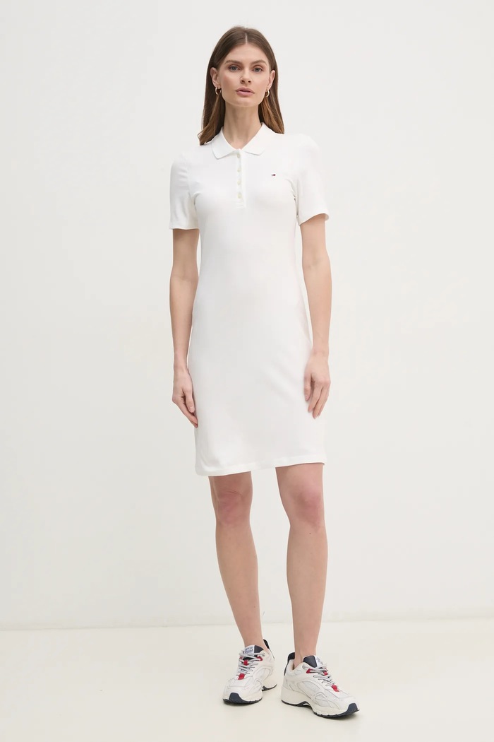 Tommy Hilfiger rochie din bumbac cu elastan WW0WW43228 alb SS26