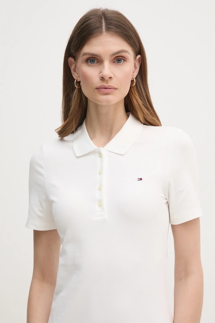 Tommy Hilfiger rochie din bumbac cu elastan alb WW0WW43228