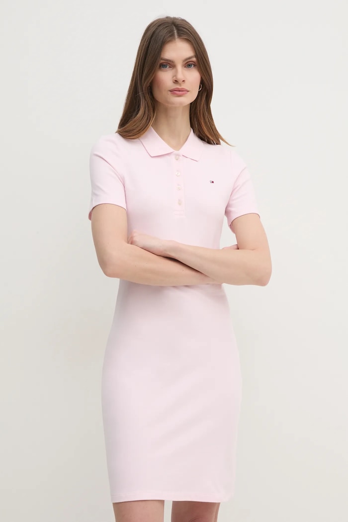 Tommy Hilfiger sukienka bawełniana z elastanem z elastanem różowy WW0WW43228