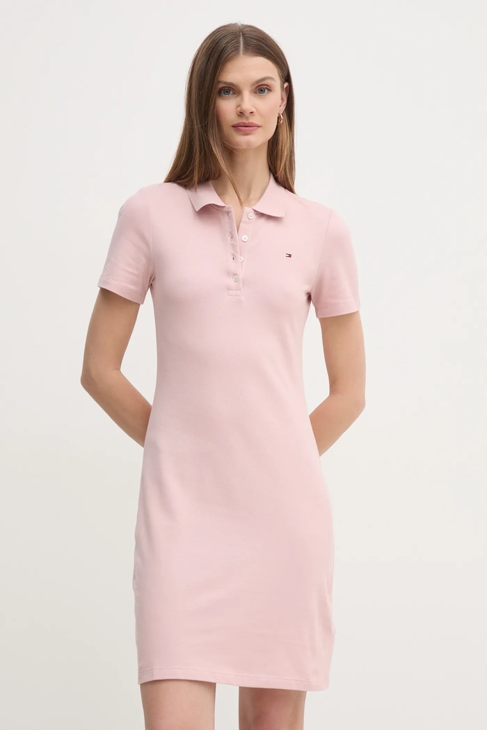 Tommy Hilfiger sukienka bawełniana z elastanem z elastanem różowy WW0WW43228