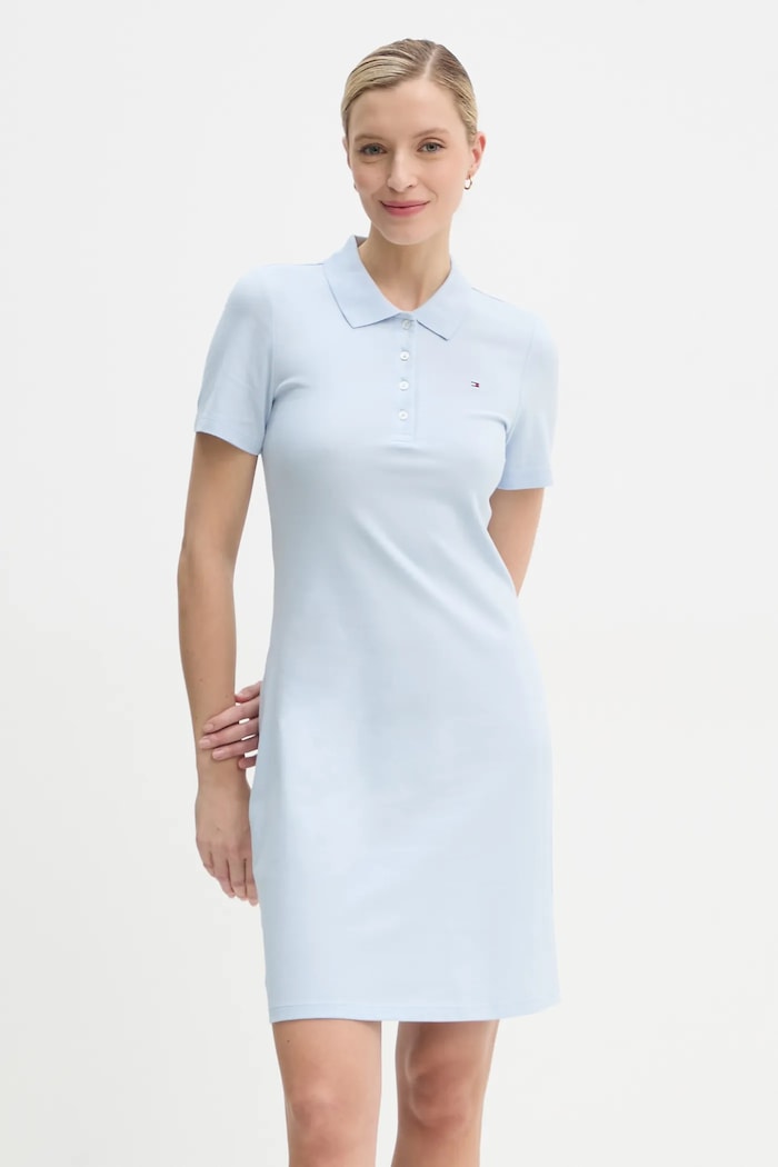 Tommy Hilfiger rochie din bumbac cu elastan fixat albastru WW0WW43228