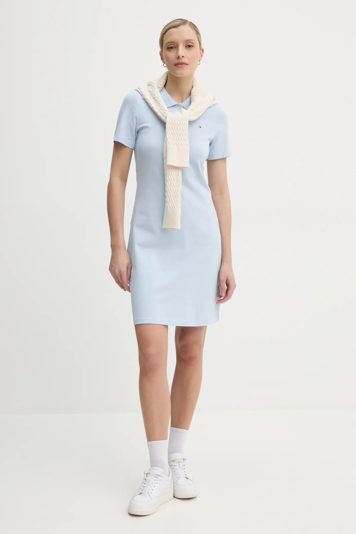 Tommy Hilfiger rochie din bumbac cu elastan WW0WW43228 albastru SS26