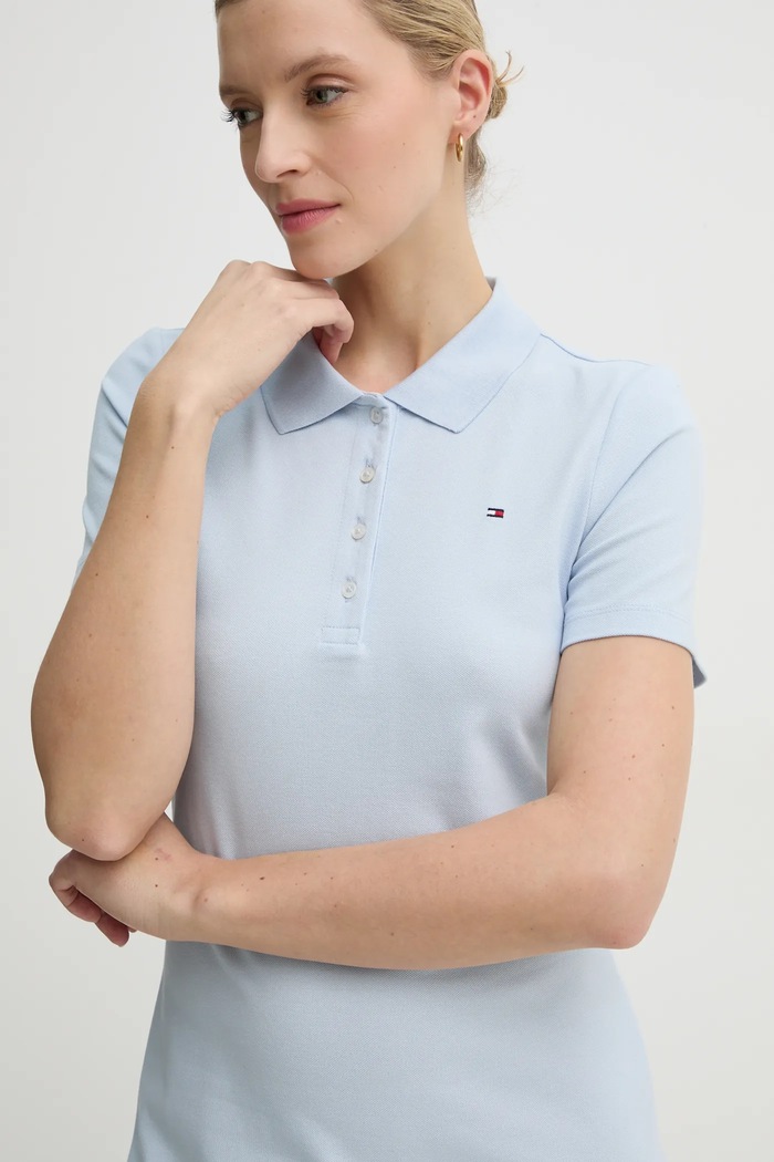 Tommy Hilfiger rochie din bumbac cu elastan albastru WW0WW43228