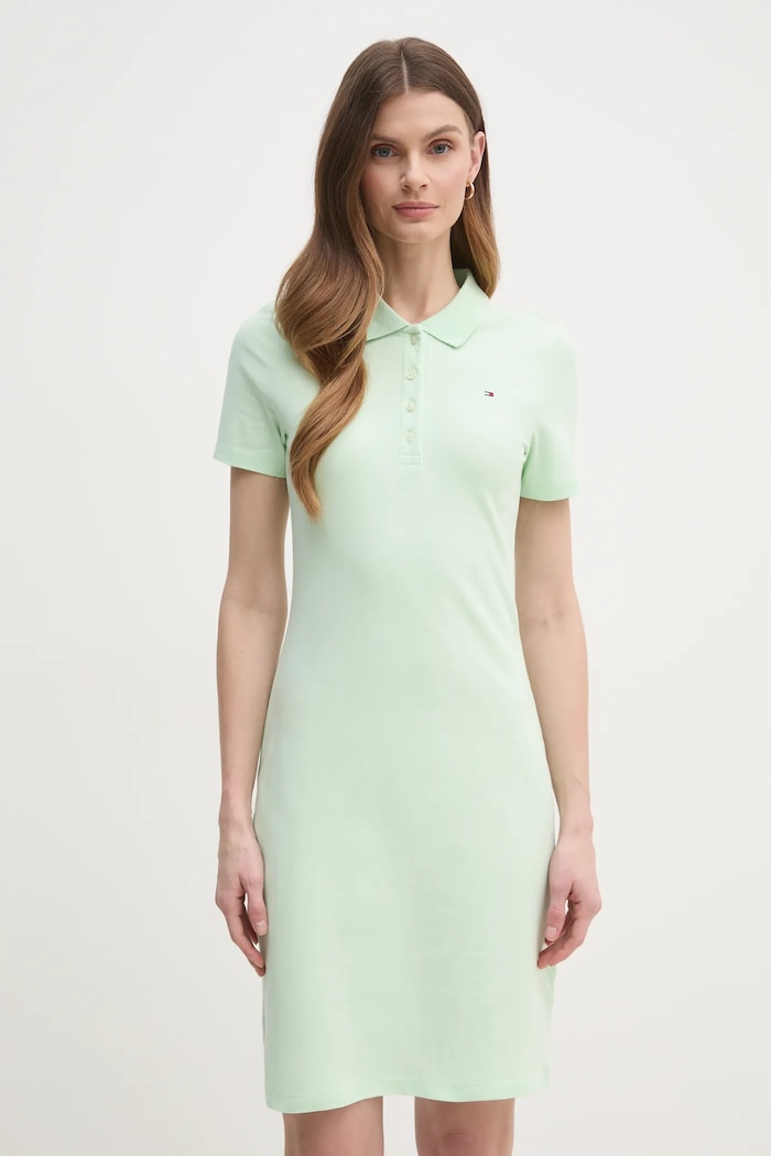 Tommy Hilfiger Sukienka bawełniana z elastanem zielony WW0WW43228