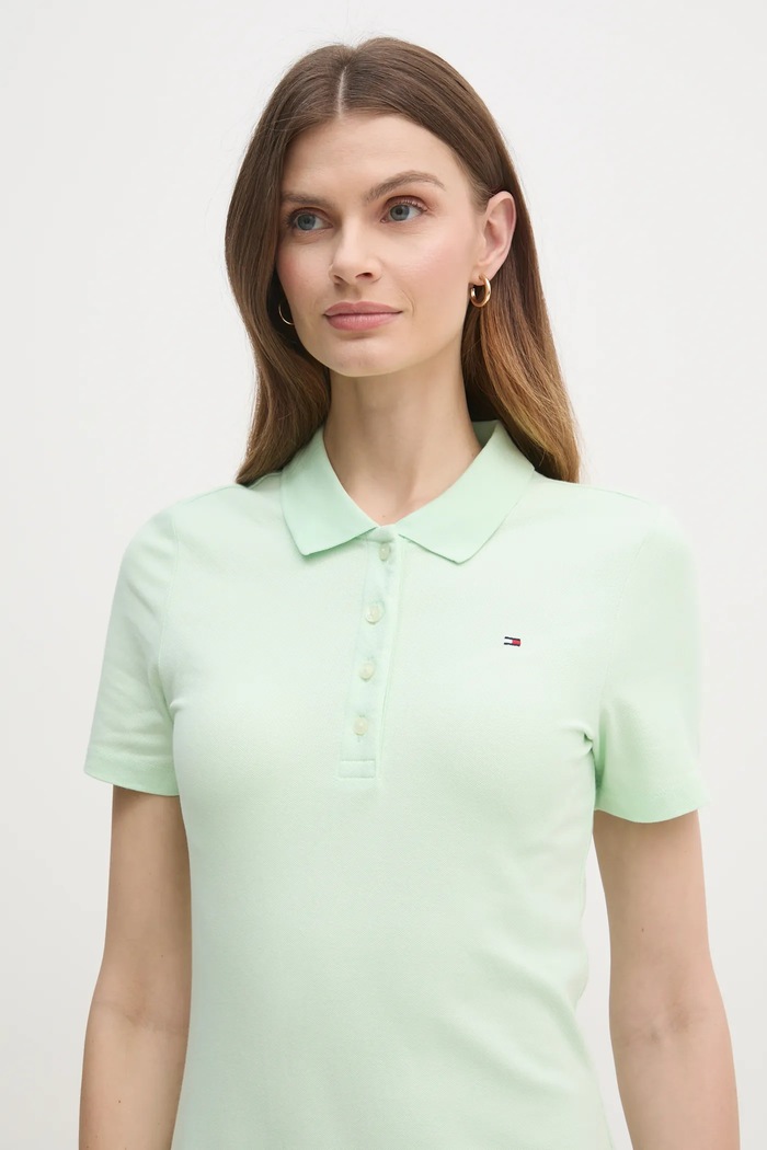 Sukienka bawełniana z elastanem Tommy Hilfiger WW0WW43228 zielony