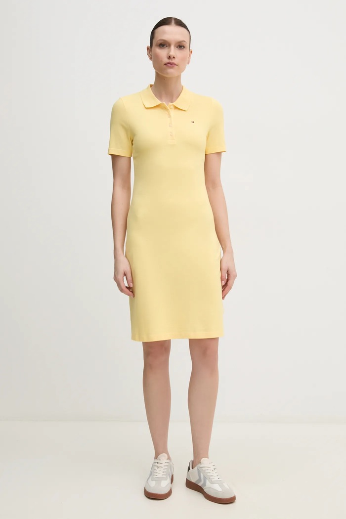 Tommy Hilfiger рокля от памук с еластан WW0WW43228 жълт SS26