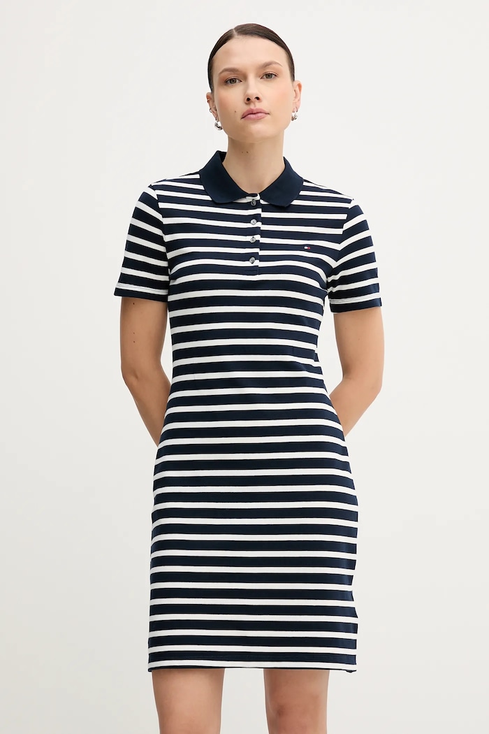 Tommy Hilfiger рокля от памук с еластан еластичен тъмносин WW0WW43228