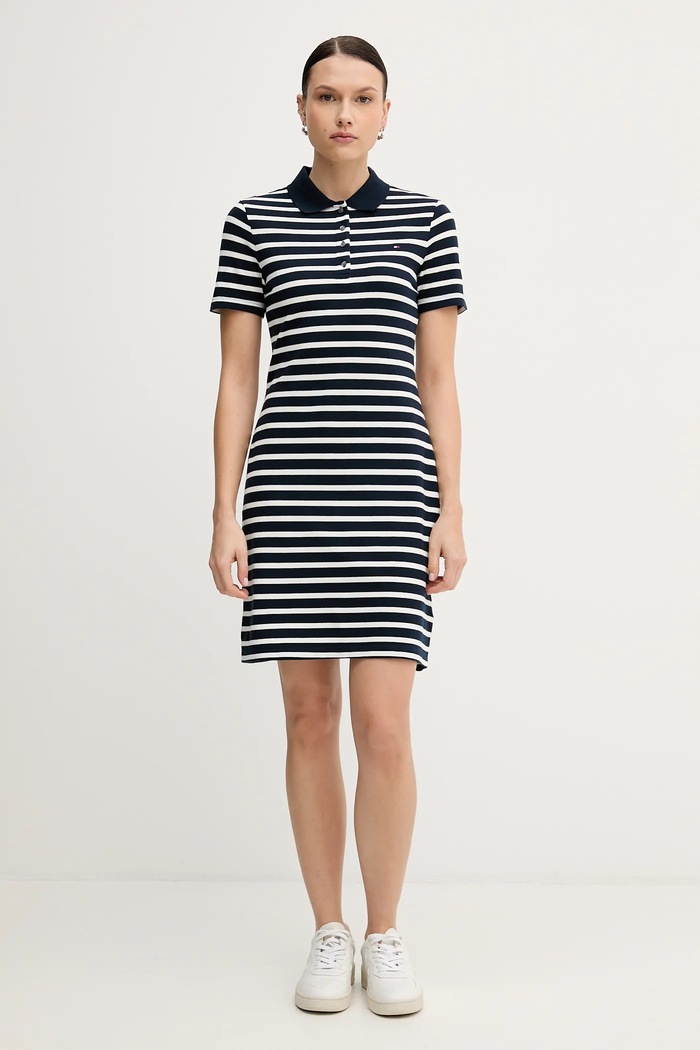 Tommy Hilfiger рокля от памук с еластан WW0WW43228 тъмносин SS26