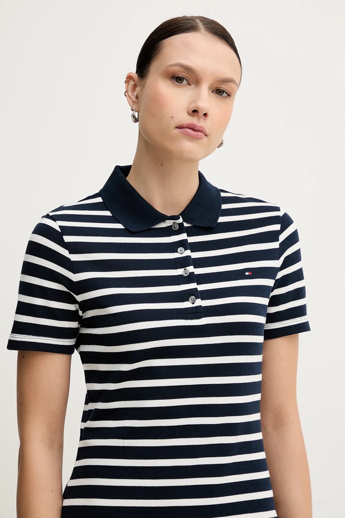 Tommy Hilfiger рокля от памук с еластан тъмносин WW0WW43228