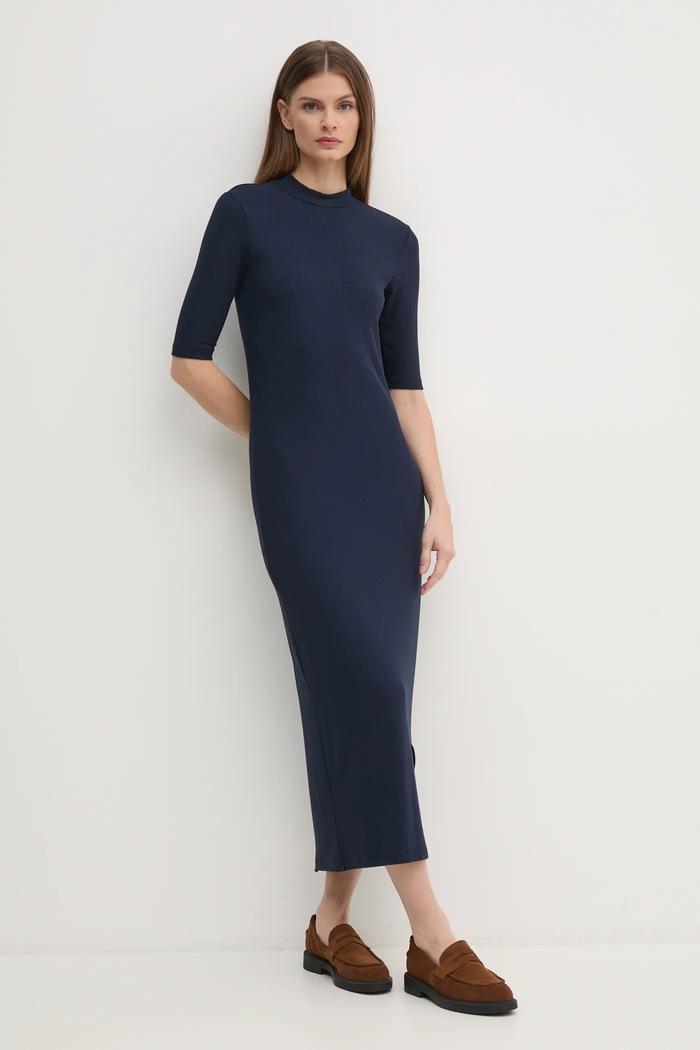 Šaty Tommy Hilfiger midi námořnická modř WW0WW44430