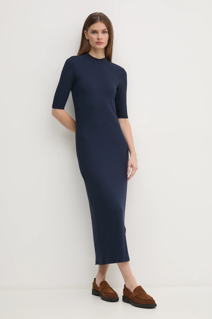 Šaty Tommy Hilfiger midi námořnická modř WW0WW44430