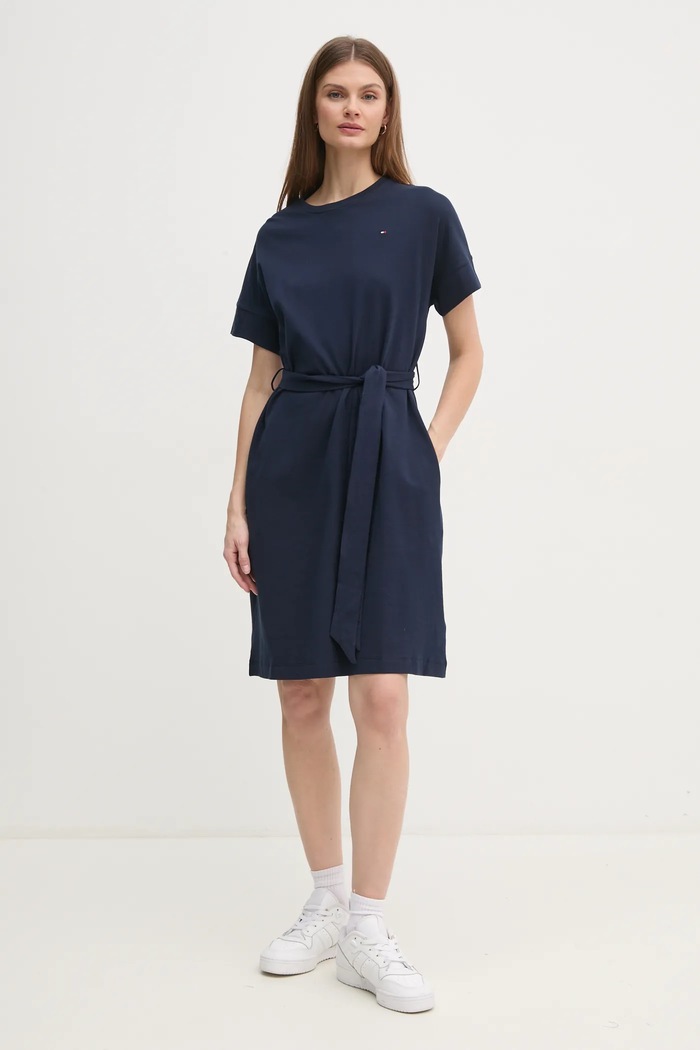 Tommy Hilfiger Bavlněné šaty Tommy Hilfiger WW0WW45183 námořnická modř SS25