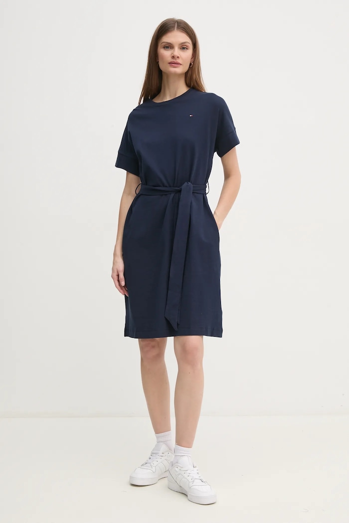Tommy Hilfiger Bavlněné šaty Tommy Hilfiger WW0WW45183 námořnická modř SS25